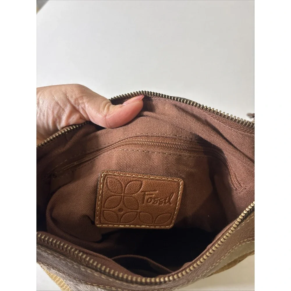 VTG Fossil Suede/Leather Snake Patchwork Shoulder Crossbody HOBO Bag Purse‎ BOHO